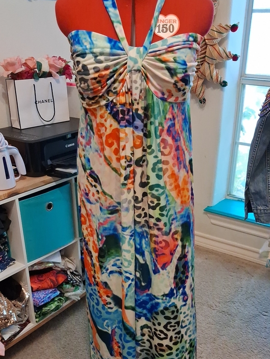 VENUS Dresses & Skirts - VENUS Multicolor Tie-Front Maxi Dress - Blue, Orange, Green